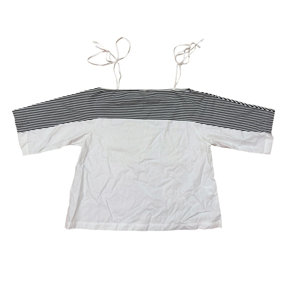 Isola Marras White Striped Tie Top Drop Sleeve Top Size 40 100% Cotton Blouse